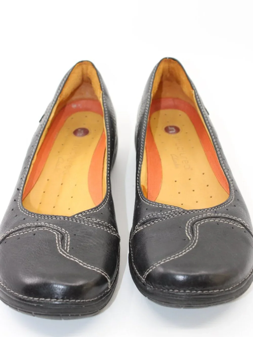 Clarks structured Women Wedge Shoes 8M Black Leather Cushion Casual - Picture 2 of 7